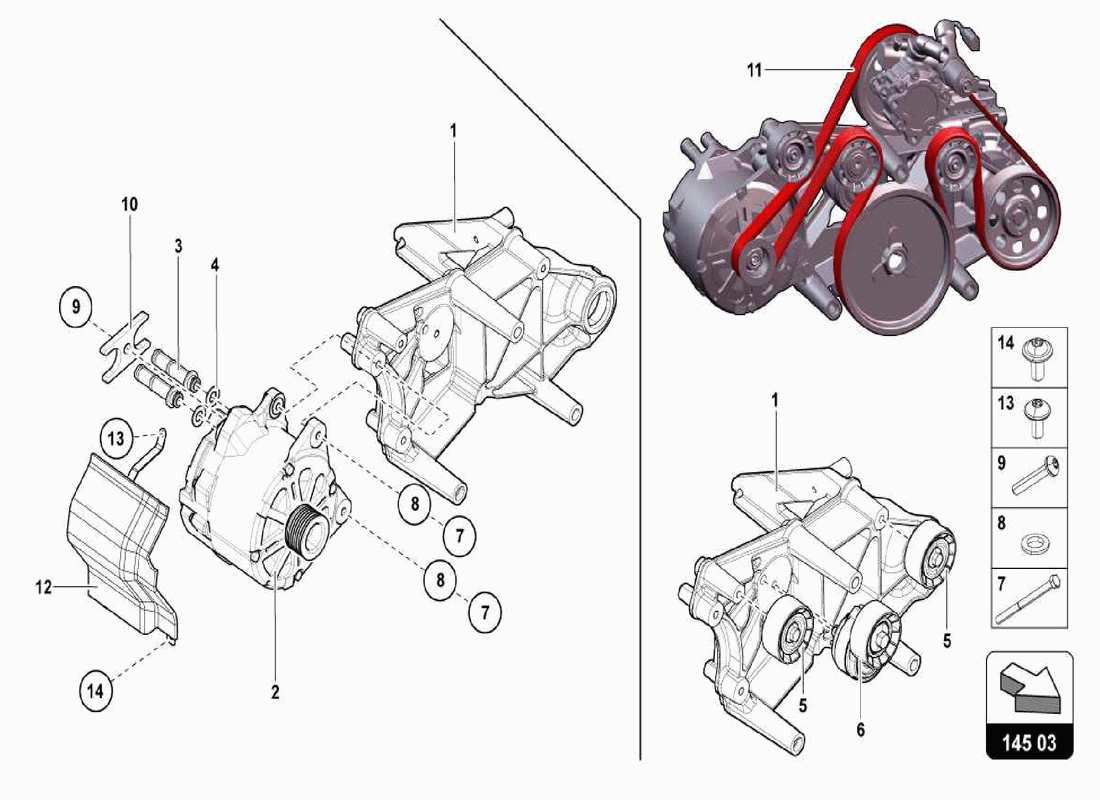 Lamborghini Centenario Spider ALTERNADOR Y PIEZAS INDIVIDUALES Diagrama de piezas