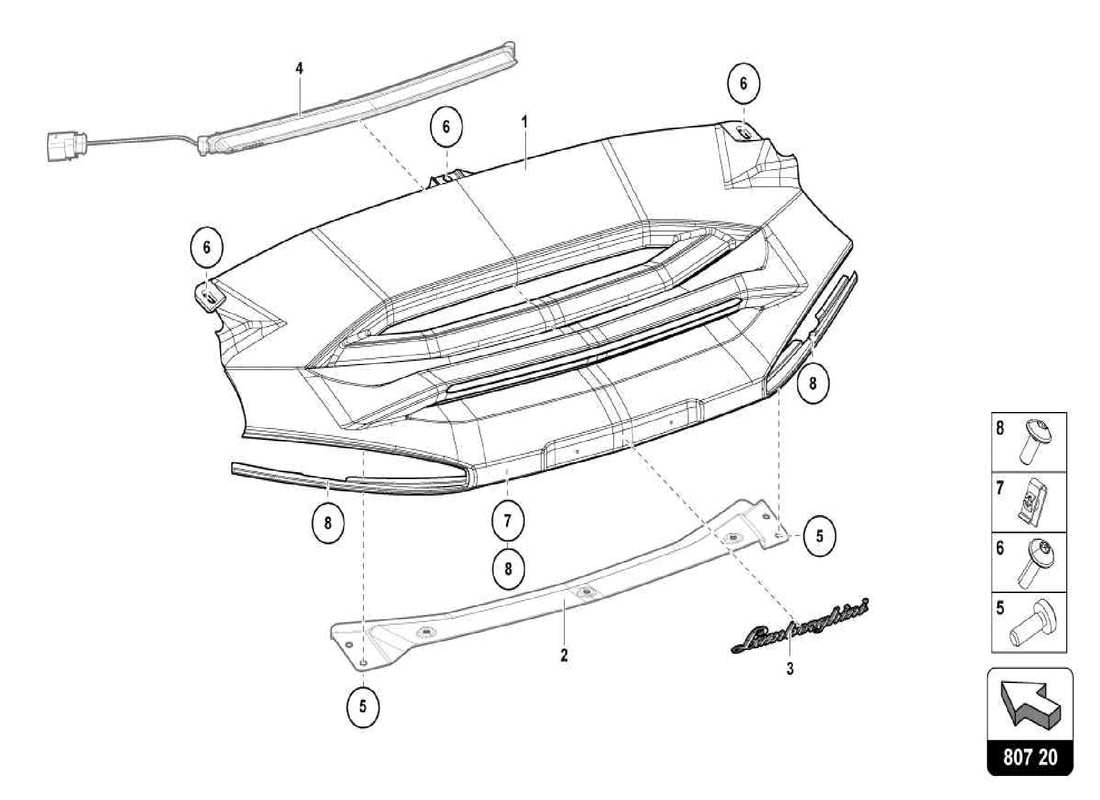 Lamborghini Centenario Spider Placa de almacenamiento de parachoques Diagrama de piezas