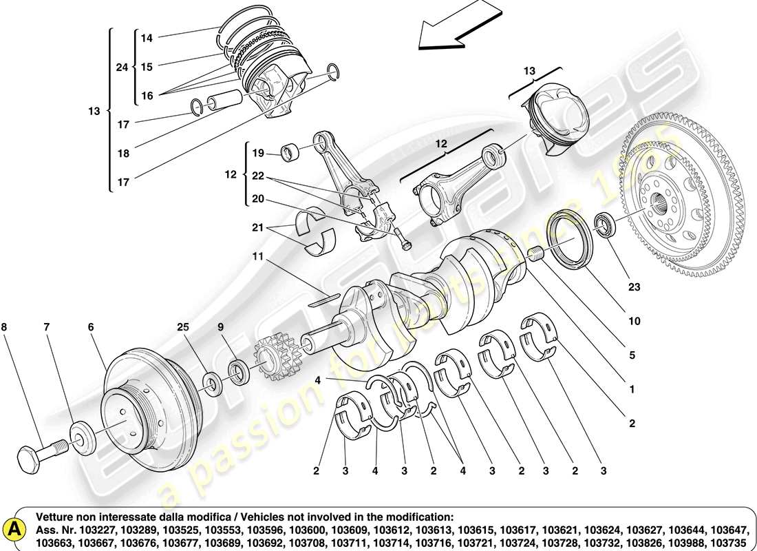 Ferrari California (Europa) Cigüeñal, bielas y pistones Diagrama de piezas