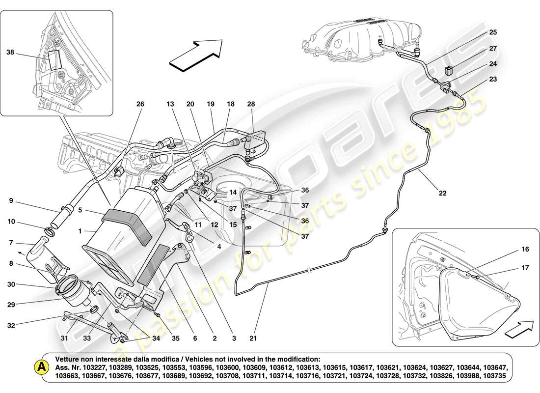 Ferrari California (Europa) SISTEMA DE CONTROL DE EMISIONES EVAPORATIVAS Diagrama de piezas