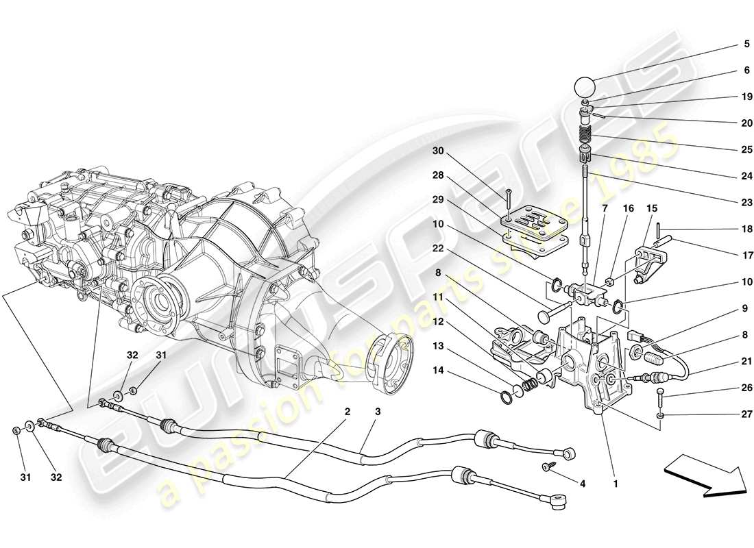 Ferrari California (Europa) MANDOS EXTERNOS DE LA CAJA DE CAMBIOS Diagrama de piezas