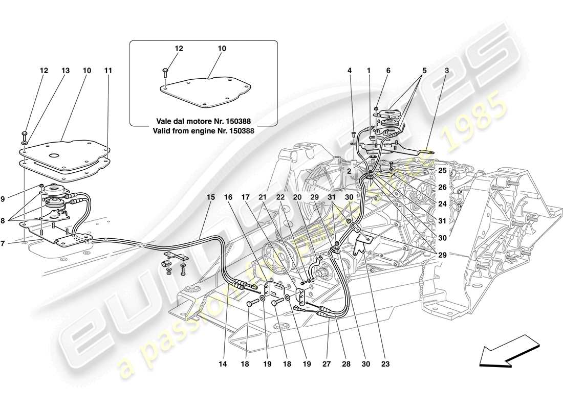 Ferrari California (Europa) MANDO DE APERTURA DE BLOQUEO DE LA CAJA DE CAMBIOS MANUAL DCT Diagrama de piezas