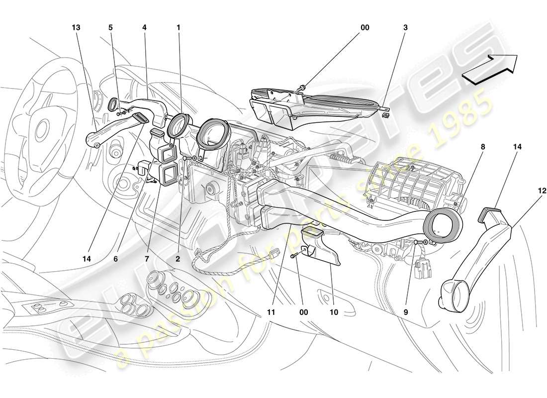 Ferrari California (Europa) UNIDAD DE AIRE ACONDICIONADO: DISTRIBUCIÓN Diagrama de piezas