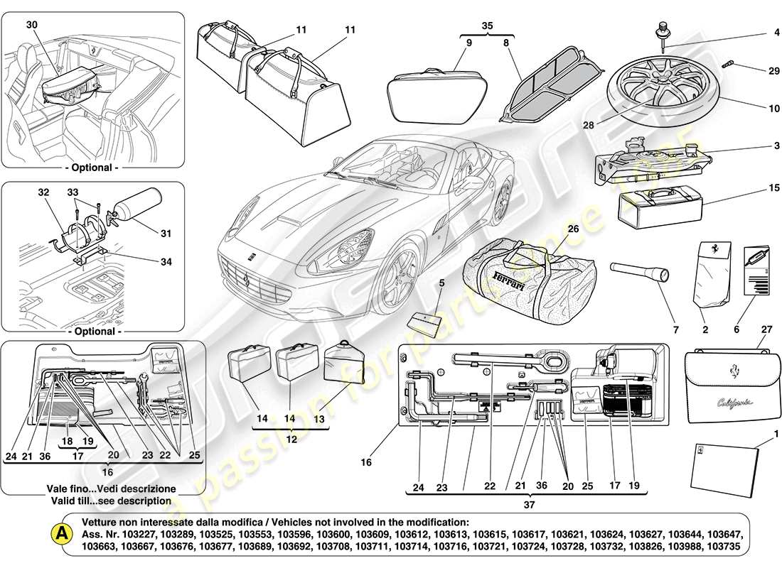 Ferrari California (Europa) ACCESORIOS ESTANDAR Diagrama de piezas