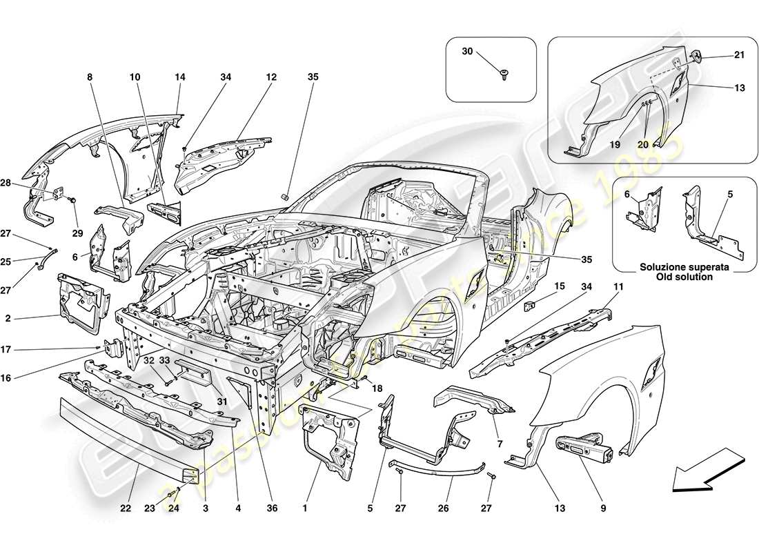 Ferrari California (Europa) CARROCERIA Y ADORNO DELANTERO EXTERNO Diagrama de piezas