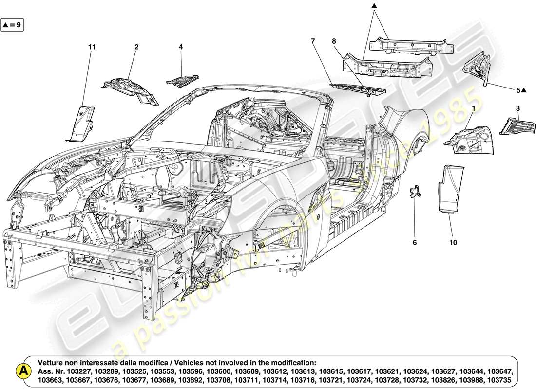 Ferrari California (Europa) carrocería trasera y revestimiento exterior Diagrama de piezas
