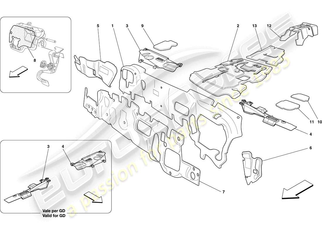 Ferrari California (Europa) INSONORIZACIÓN EN VEHÍCULO Diagrama de piezas