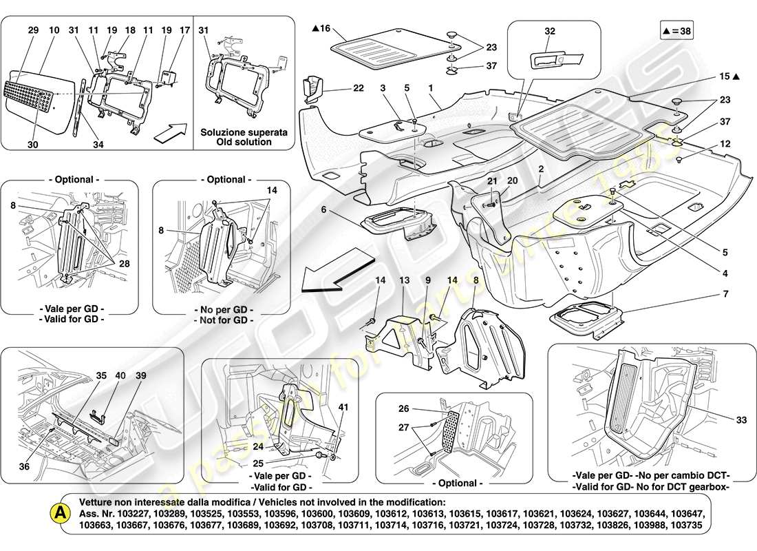 Ferrari California (Europa) alfombrillas del habitáculo Diagrama de piezas