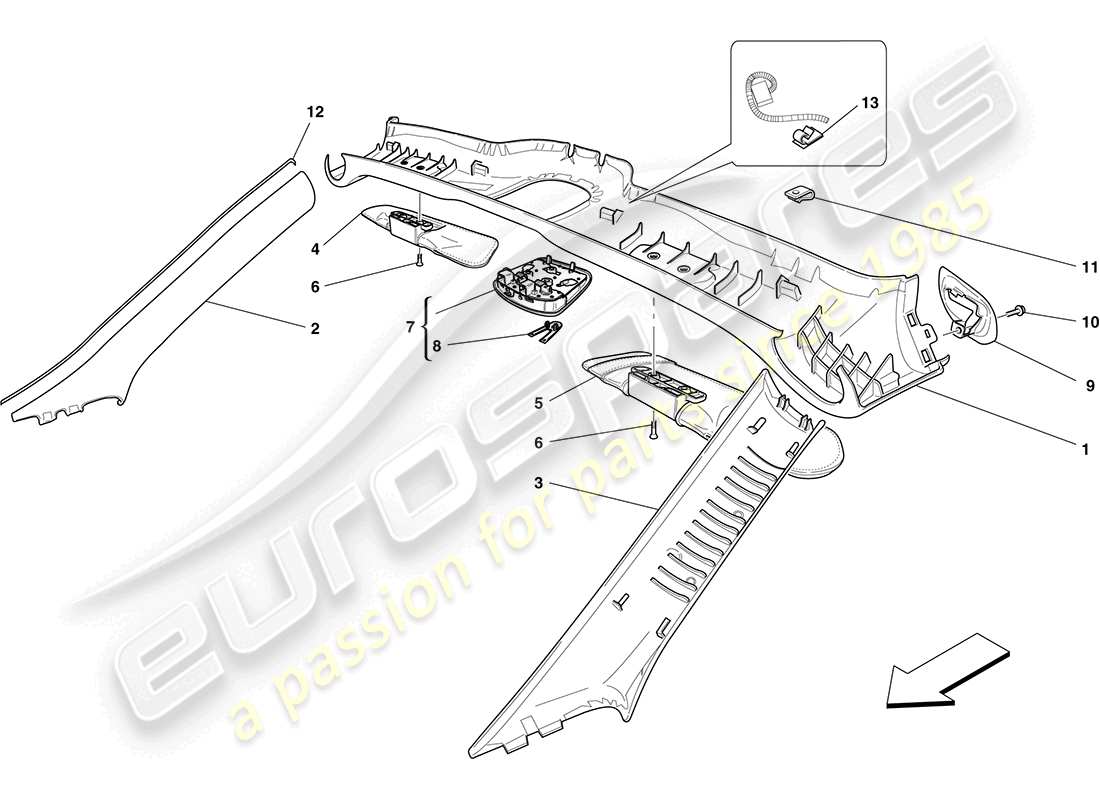 Ferrari California (Europa) MOLDURAS DEL TECHO Y ACCESORIOS Diagrama de piezas