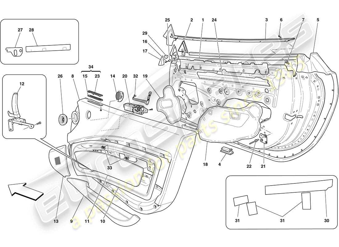 Ferrari California (Europa) PUERTAS DELANTERAS: ACABADO Diagrama de piezas