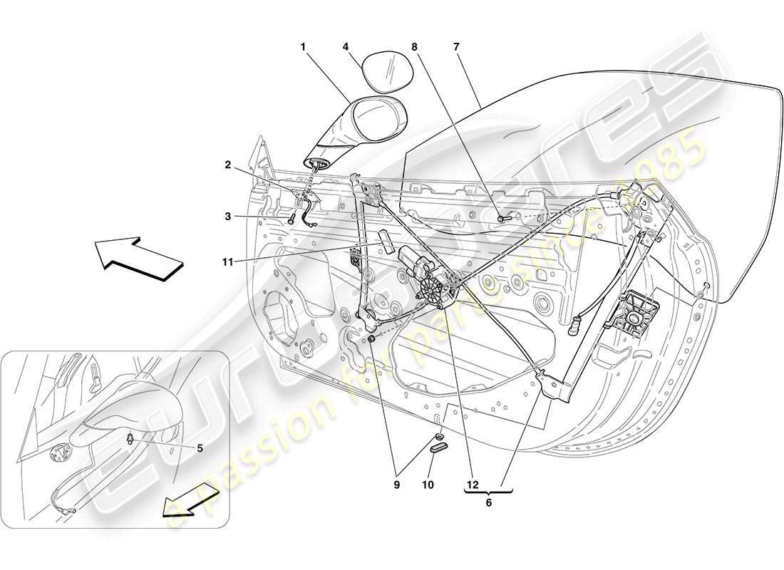 Ferrari California (Europa) VENTANAS ELÉCTRICAS Y ESPEJOS RETROVISORES Diagrama de piezas