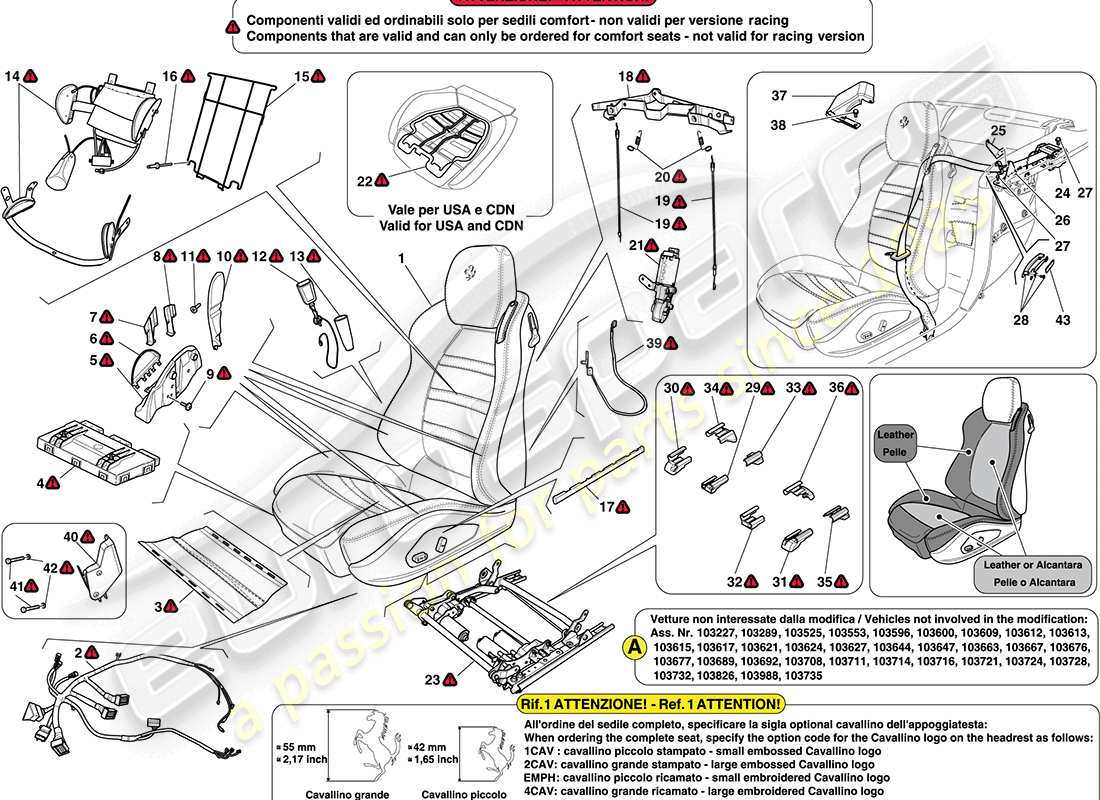 Ferrari California (Europa) ASIENTO DELANTERO - CINTURONES DE SEGURIDAD Diagrama de piezas
