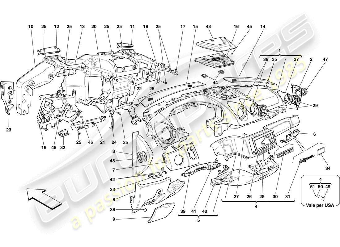 Ferrari California (Europa) Panel Diagrama de piezas