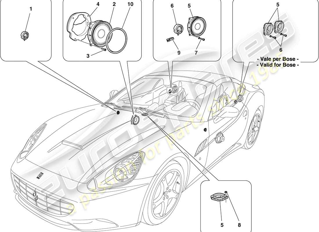 Ferrari California (Europa) SISTEMA DE ALTAVOCES DE AUDIO Diagrama de piezas