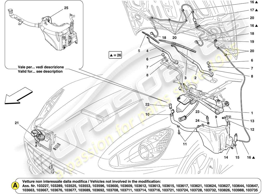 Ferrari California (Europa) LIMPIAPARABRISAS, Arandela Y BOCINA Diagrama de piezas