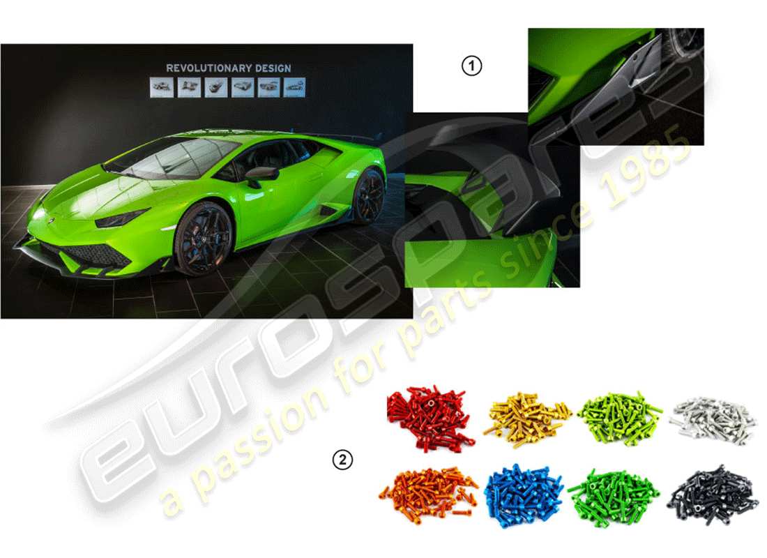 Lamborghini Huracan LP580-2 Spyder (Accesorios) 1 ESTABLECER PIEZAS DE ACCESORIO AERODINÁMICO Diagrama de piezas