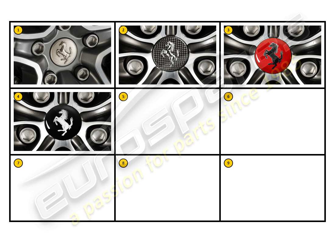 Ferrari California (Accesorios) Exterior - Tapas de ruedas Diagrama de piezas