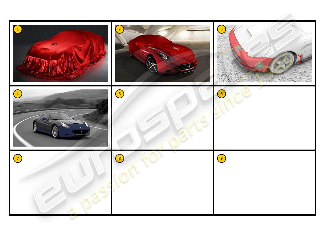 Ferrari California (Accesorios) Cuidado del automóvil - Protección del vehículo Diagrama de piezas