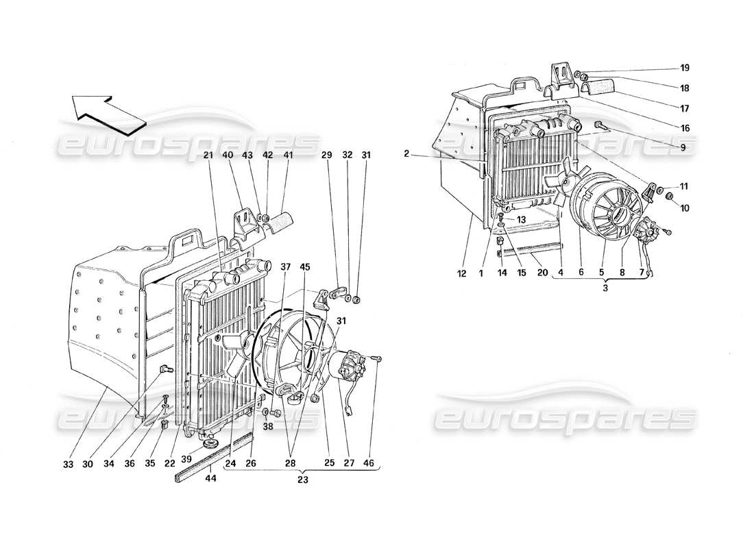 Ferrari 348 (1993) TB / TS Radiadores del sistema de refrigeración Diagrama de piezas