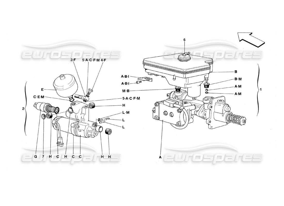 Ferrari 348 (1993) TB / TS Sistema Hidráulico Antideslizante Diagrama de piezas