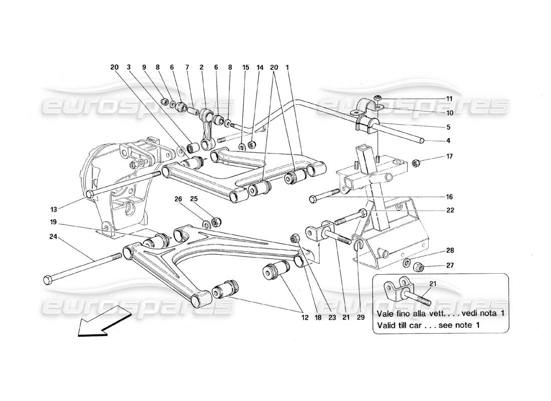 Ferrari 348 (1993) TB / TS Suspensión trasera: horquillas Diagrama de piezas