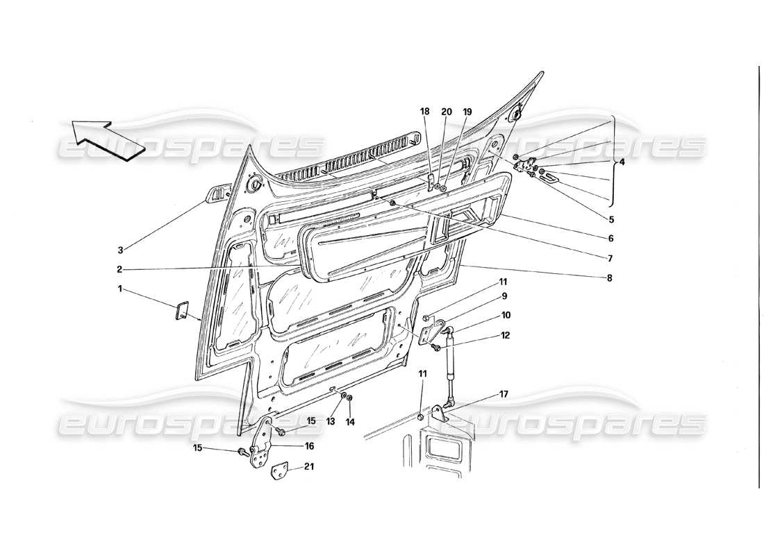 Ferrari 348 (1993) TB / TS Capucha delantera Diagrama de piezas