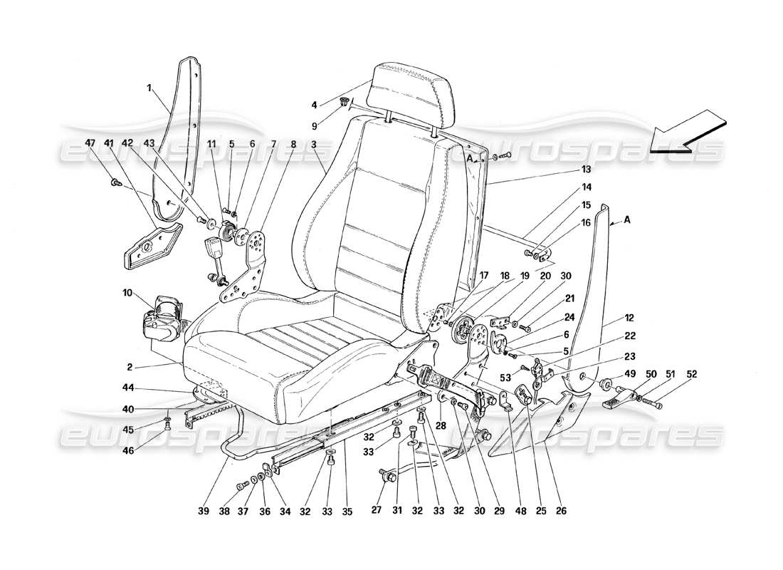 Ferrari 348 (1993) TB / TS asientos y cinturones de seguridad Diagrama de piezas
