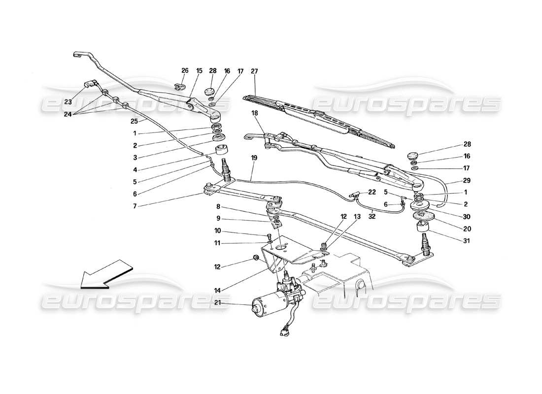 Ferrari 348 (1993) TB / TS Limpiaparabrisas y movimiento Diagrama de piezas