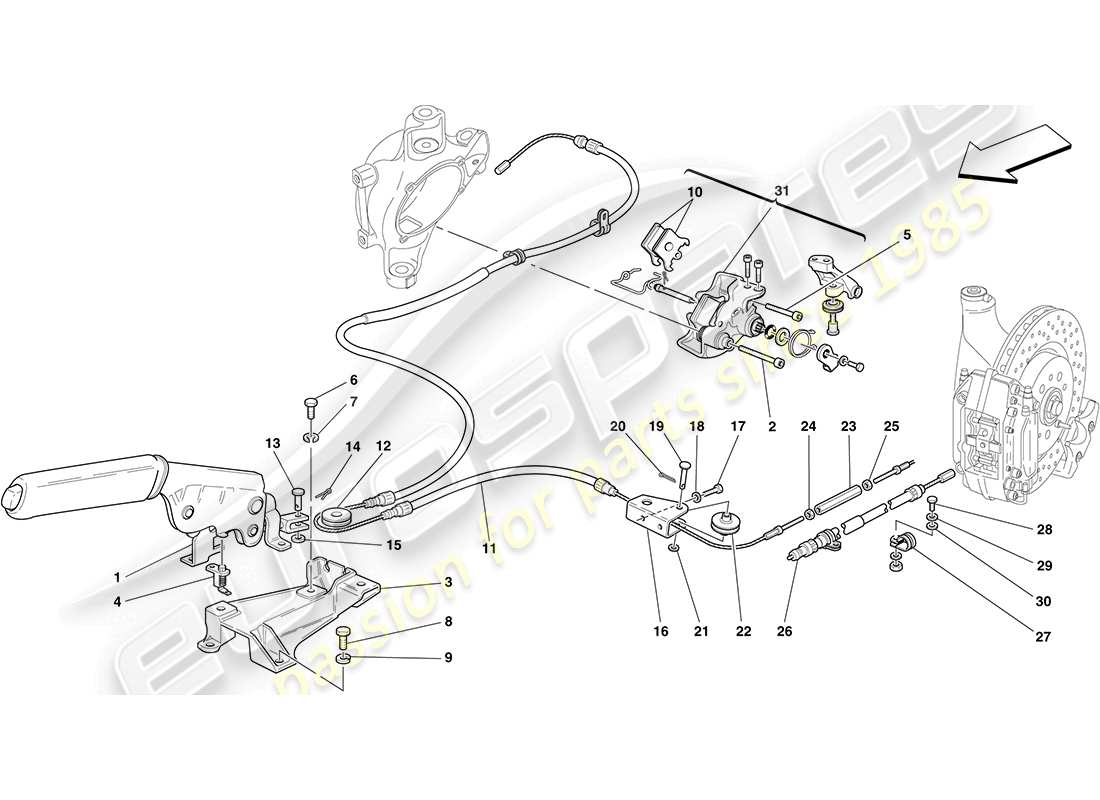 Ferrari F430 Coupé (Europa) CONTROL DEL FRENO DE ESTACIONAMIENTO Diagrama de piezas