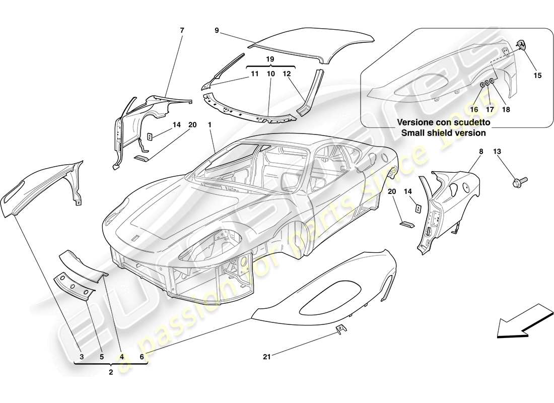 Ferrari F430 Coupé (RHD) CARROCERIA - ACABADO EXTERNO Diagrama de piezas