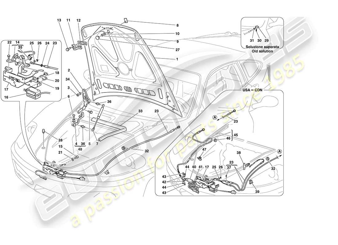 Ferrari F430 Coupé (RHD) TAPA FRONTAL Y MECANISMO DE APERTURA Diagrama de piezas