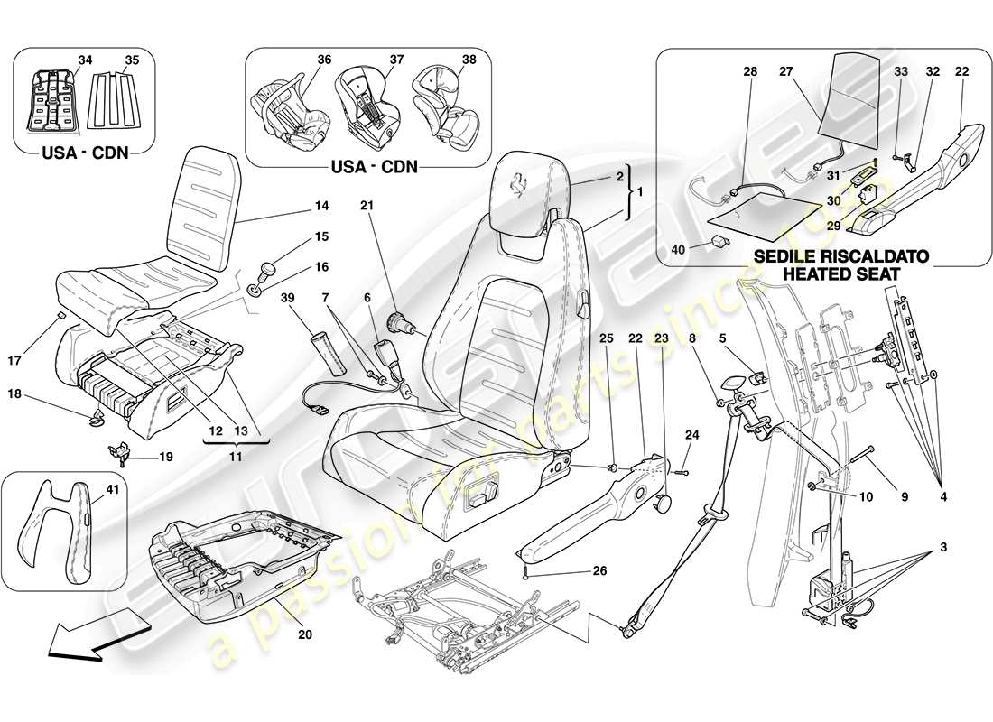 Ferrari F430 Coupé (RHD) asiento eléctrico - cinturones de seguridad Diagrama de piezas