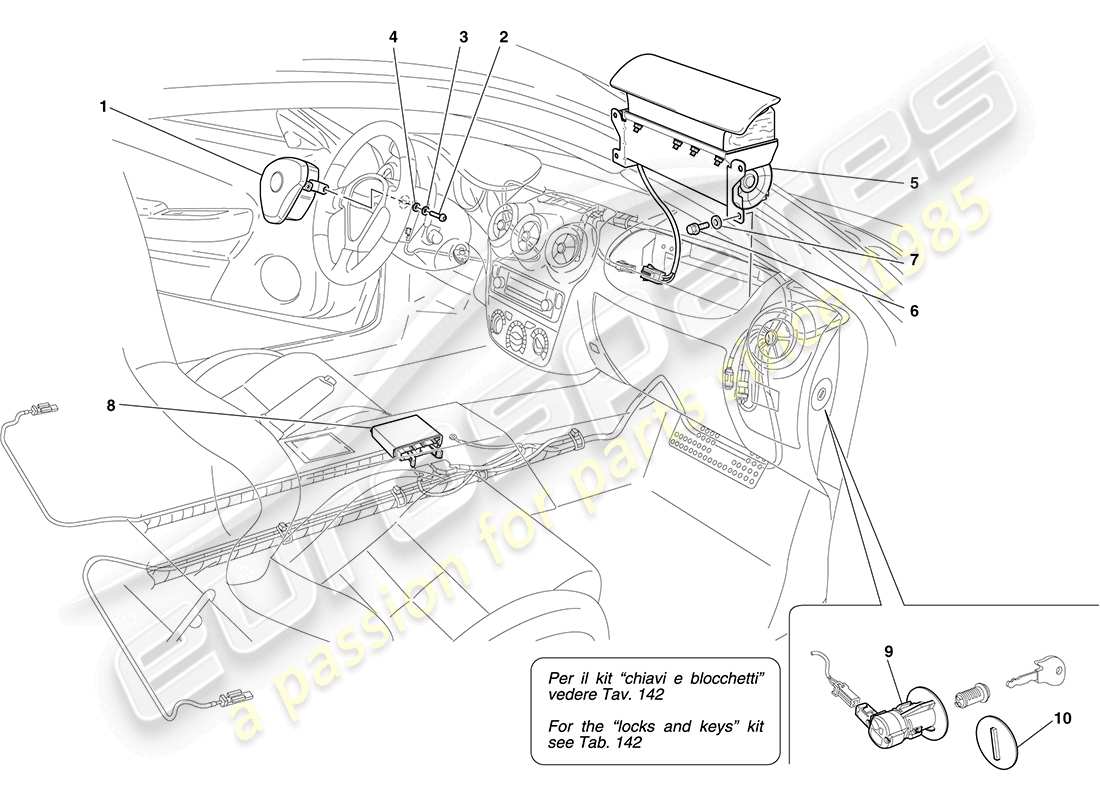 Ferrari F430 Coupé (RHD) BOLSAS DE AIRE Diagrama de piezas