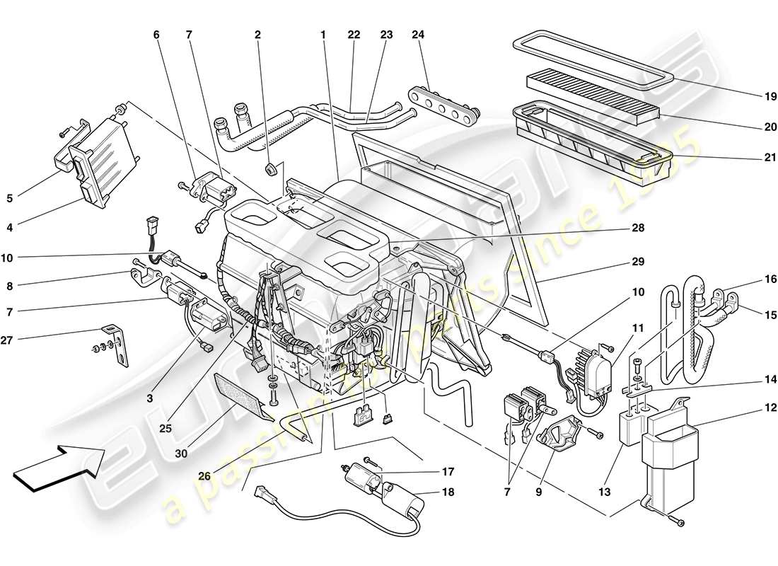 Ferrari F430 Coupé (RHD) UNIDAD EVAPORADORA Diagrama de piezas