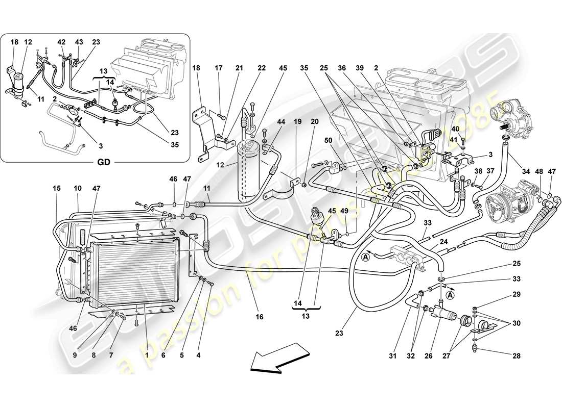 Ferrari F430 Coupé (RHD) SISTEMA DE CA Diagrama de piezas