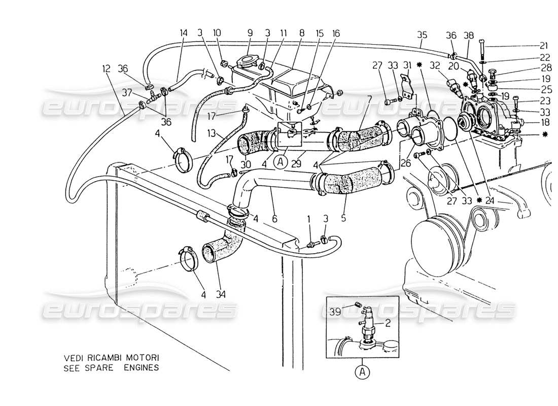 Maserati 418 / 4.24v / 430 Enfriamiento del motor, 4V Diagrama de piezas