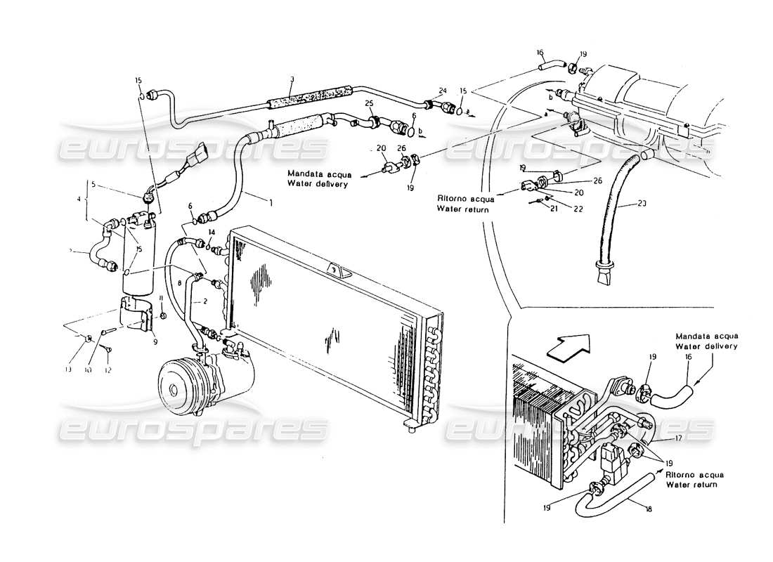 Maserati 418 / 4.24v / 430 Sistema de aire acondicionado, dirección izquierda Diagrama de piezas