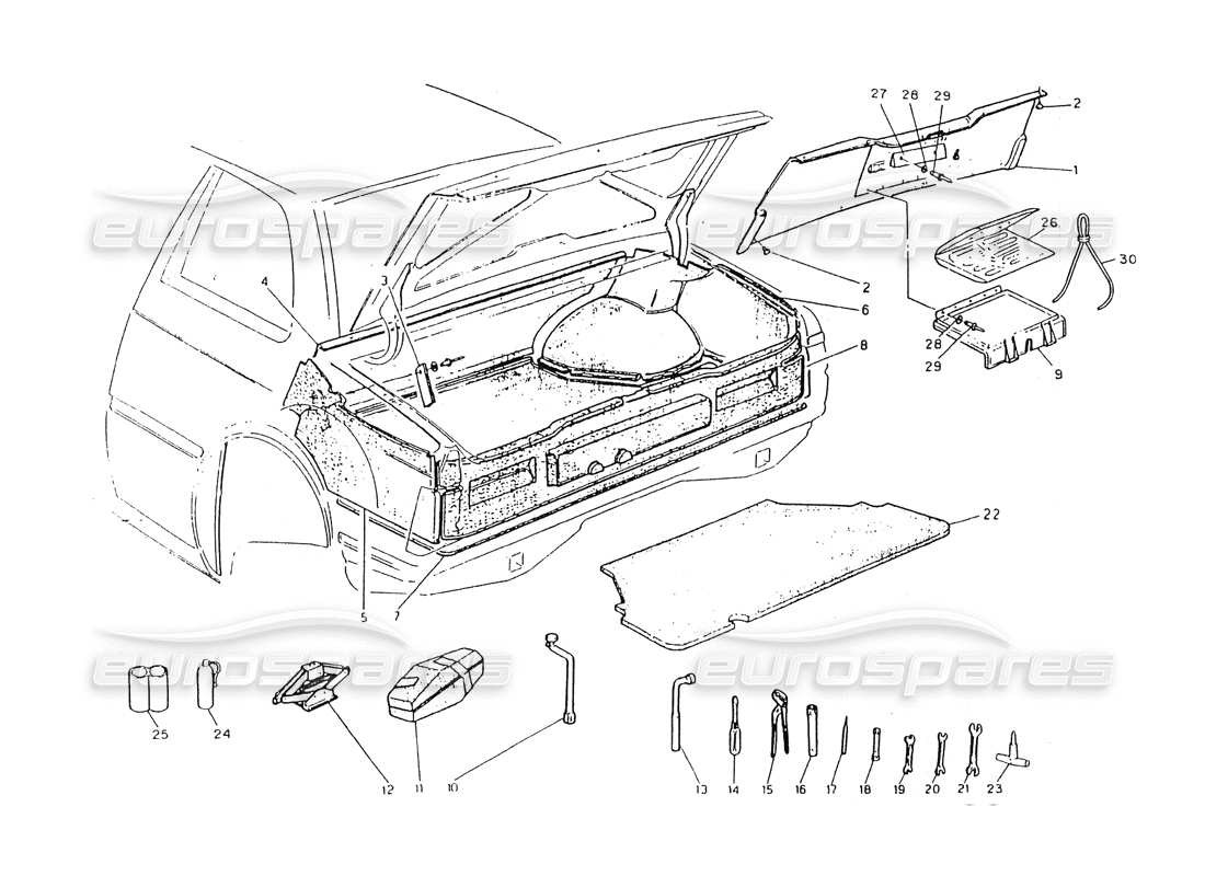 Maserati 418 / 4.24v / 430 Adornos y herramientas para maletero Diagrama de piezas
