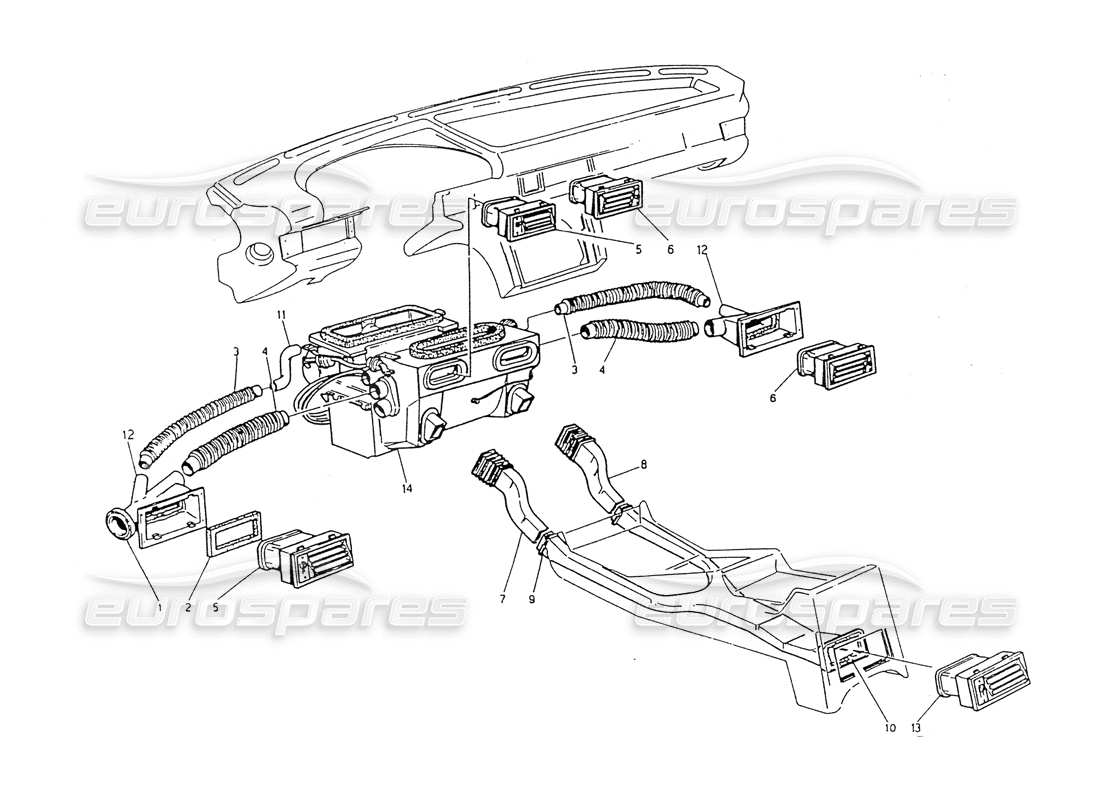 Maserati 418 / 4.24v / 430 Ventilación del habitáculo Diagrama de piezas