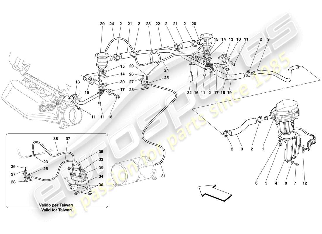 Ferrari F430 Scuderia Spider 16M (RHD) Sistema de aire secundario Diagrama de piezas