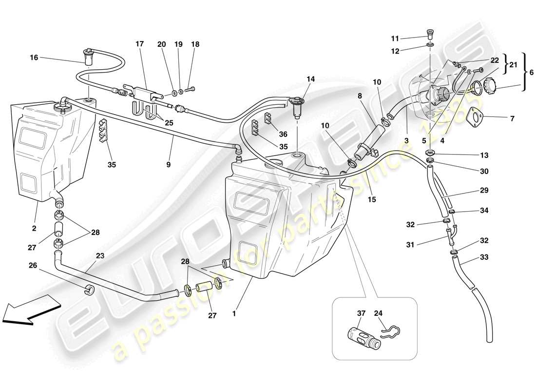 Ferrari F430 Scuderia Spider 16M (RHD) DEPÓSITOS DE COMBUSTIBLE Y CUELLO DE LLENADO Diagrama de piezas