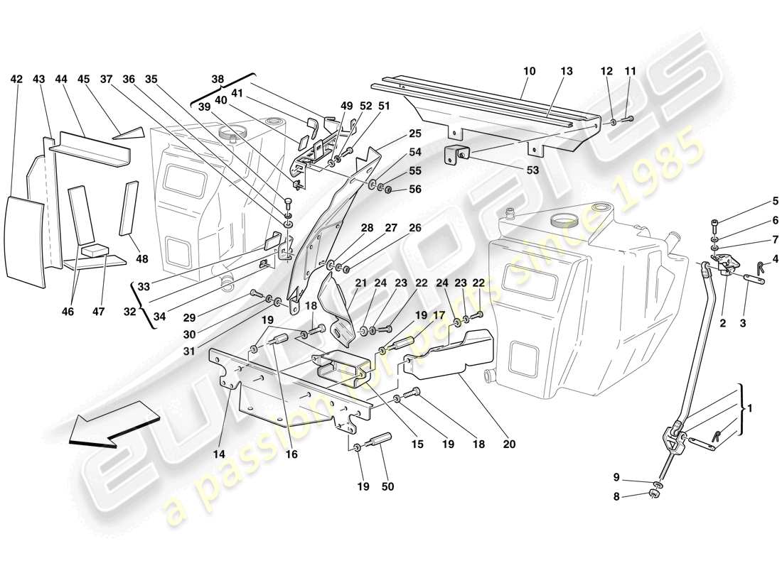 Ferrari F430 Scuderia Spider 16M (RHD) TANQUES DE COMBUSTIBLE - SUJETADORES Y PROTECTORES Diagrama de piezas