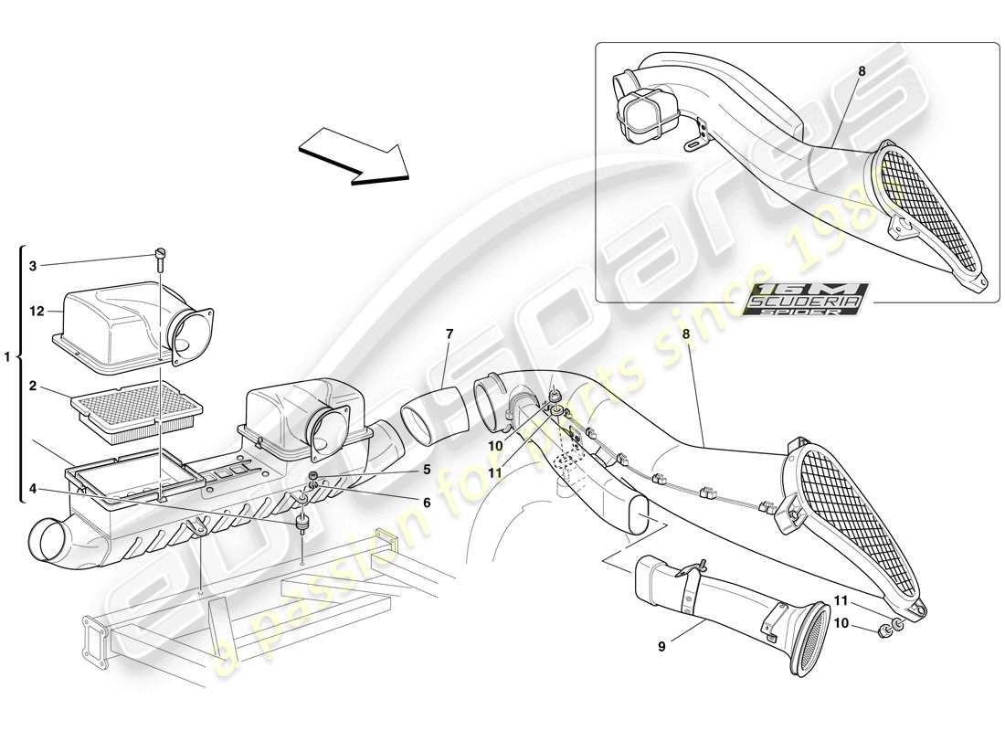 Ferrari F430 Scuderia Spider 16M (RHD) Toma de aire Diagrama de piezas