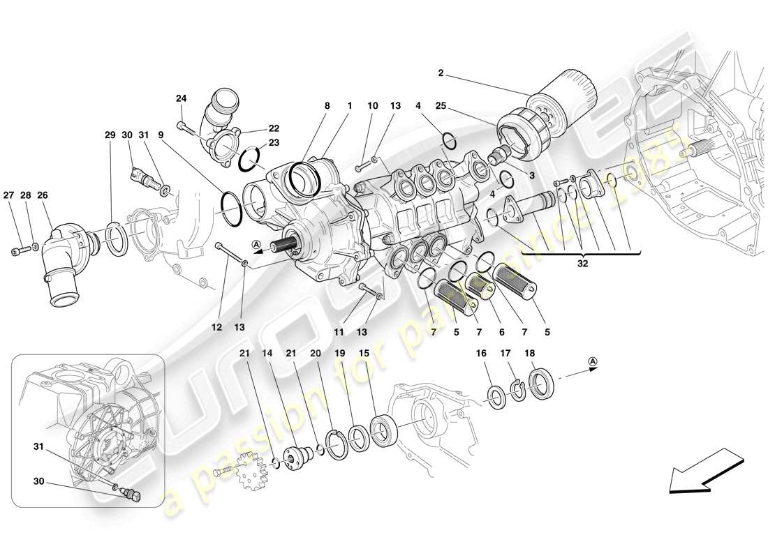 Ferrari F430 Scuderia Spider 16M (RHD) BOMBA DE ACEITE / AGUA Diagrama de piezas