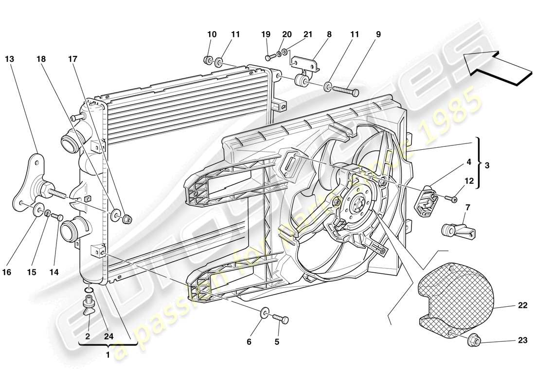 Ferrari F430 Scuderia Spider 16M (RHD) Radiadores del sistema de refrigeración Diagrama de piezas