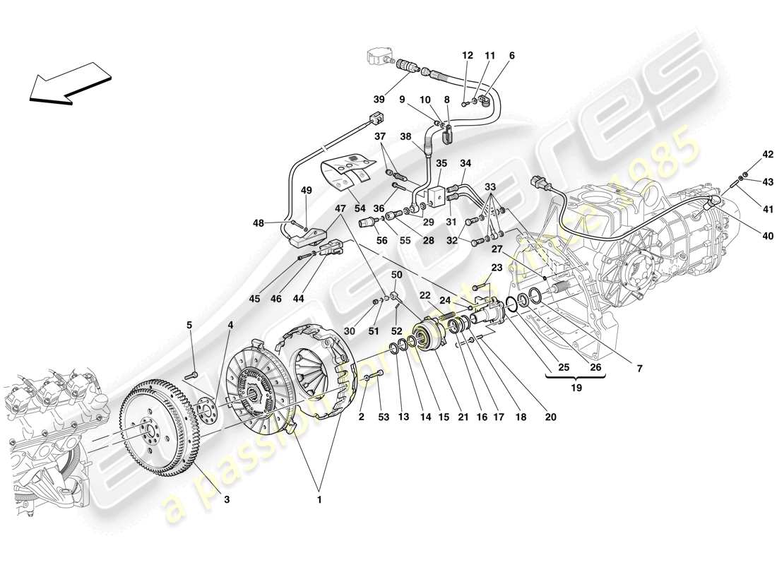 Ferrari F430 Scuderia Spider 16M (RHD) Embrague y controles Diagrama de piezas