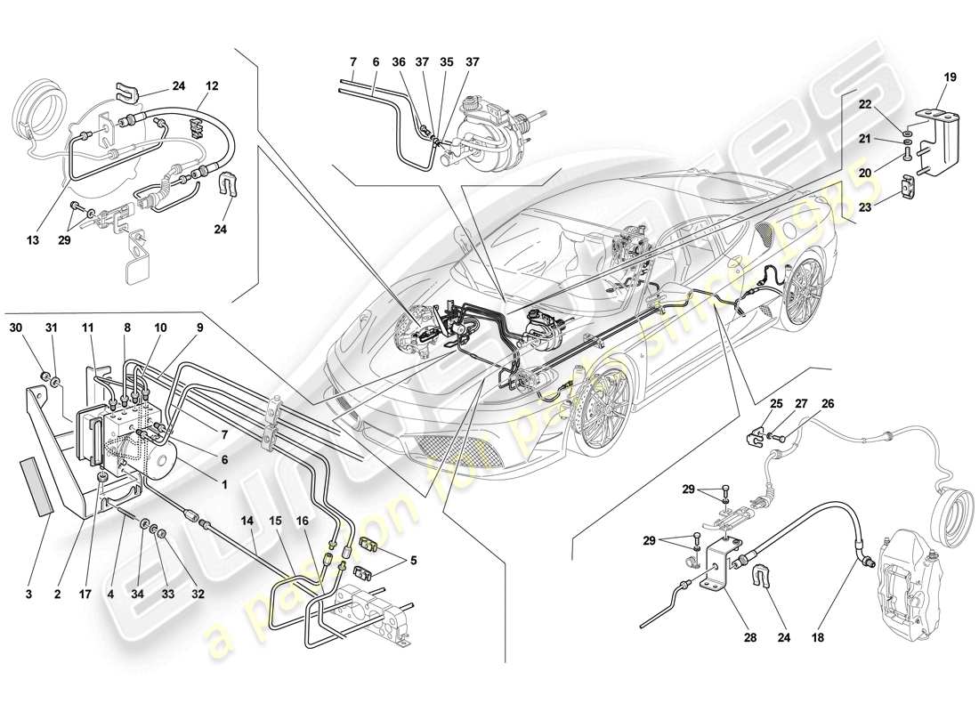 Ferrari F430 Scuderia Spider 16M (RHD) Brake System Diagrama de piezas