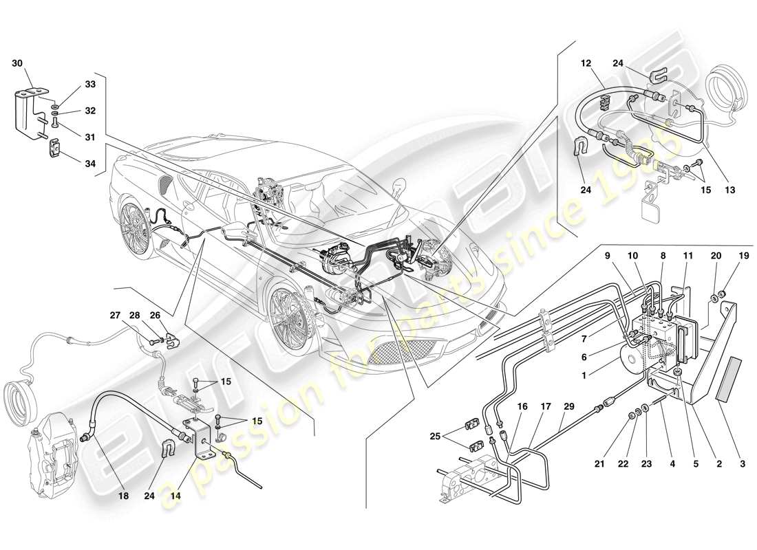 Ferrari F430 Scuderia Spider 16M (RHD) Brake System Diagrama de piezas