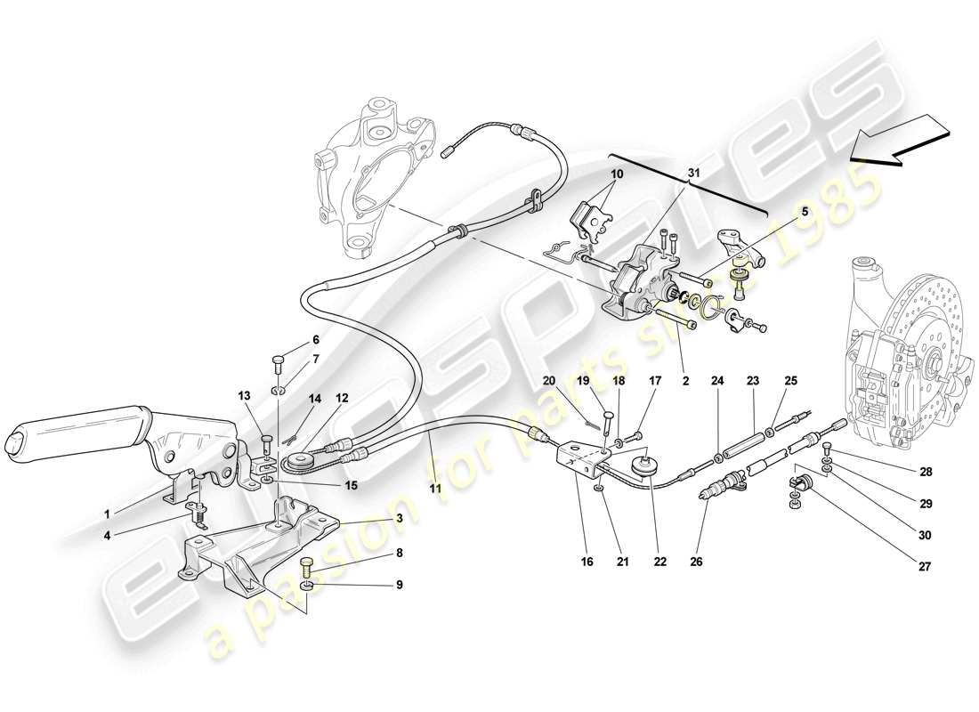 Ferrari F430 Scuderia Spider 16M (RHD) CONTROL DEL FRENO DE ESTACIONAMIENTO Diagrama de piezas