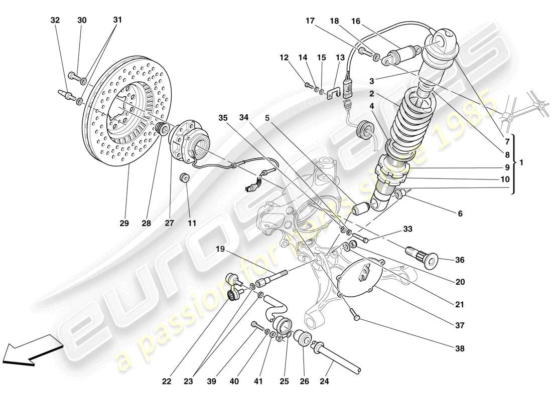 Ferrari F430 Scuderia Spider 16M (RHD) Suspensión Delantera - Amortiguador y Disco de Freno Diagrama de piezas